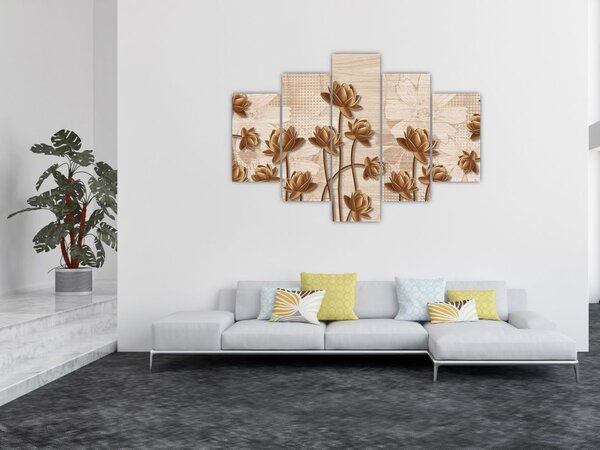 Tablou cu abstracția florilor - maro (150x105 cm)