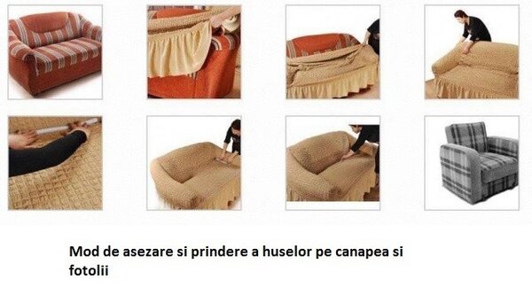 Husa elastica si creponata pentru canapea 3 locuri, cu volanas, culoare Crem