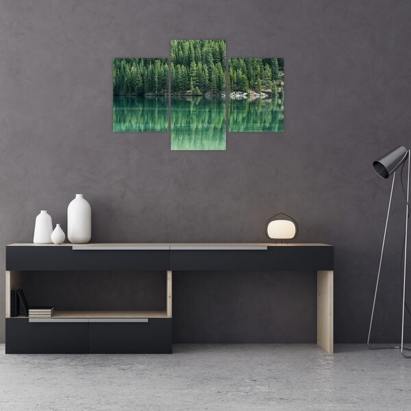 Tablou - Coniferi lângă lac (90x60 cm)