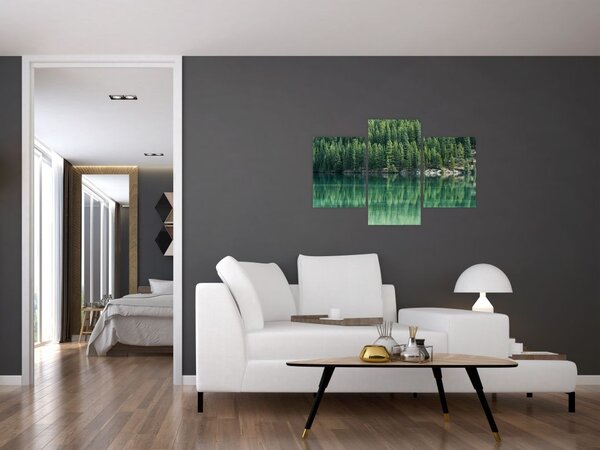 Tablou - Coniferi lângă lac (90x60 cm)