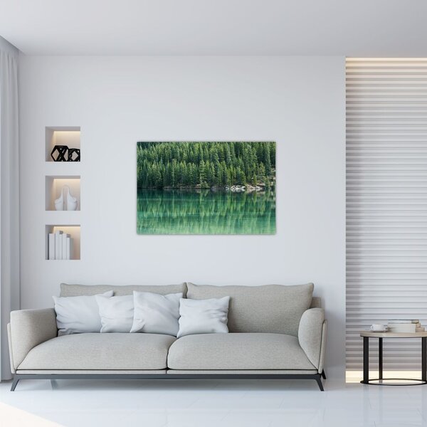Tablou - Coniferi lângă lac (90x60 cm)