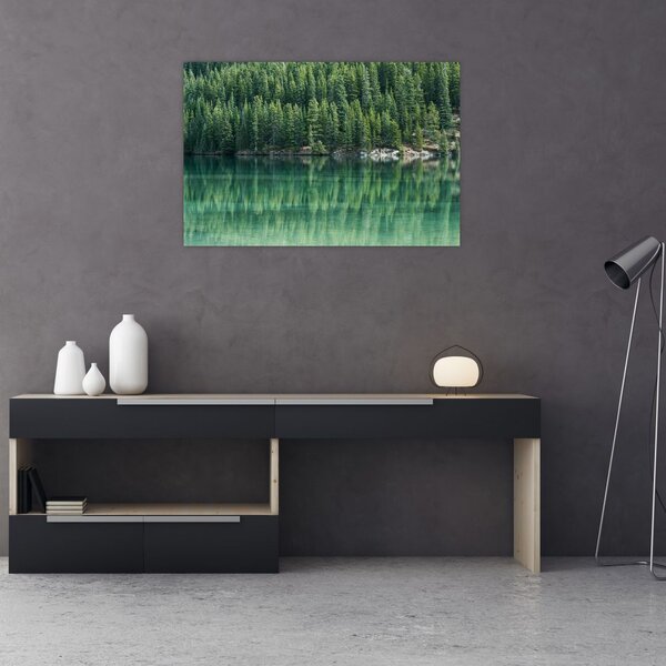 Tablou - Coniferi lângă lac (90x60 cm)
