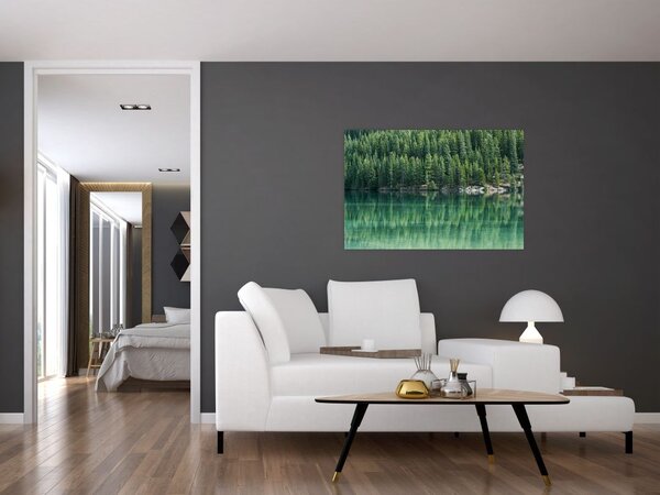 Tablou - Coniferi lângă lac (90x60 cm)