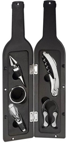 Set pentru vin Bohman BH-WO-01, 5 piese, Tirbuson, Antipicurator, Dop, Negru