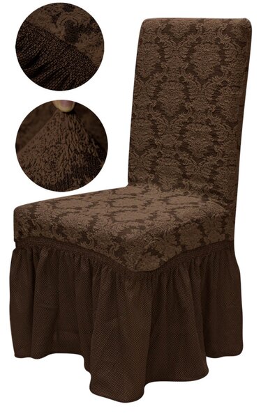 Set 6 huse elastice pentru scaune, cu volanas, model Jacquard Maro