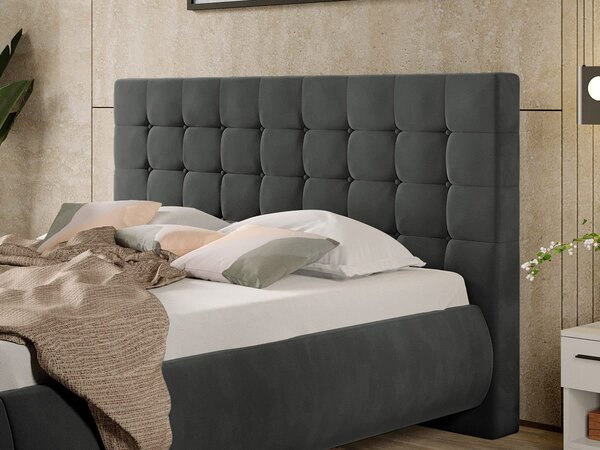 Pat Tapitat cu somiera fixa - Gri Inchis - Velvet 140x200