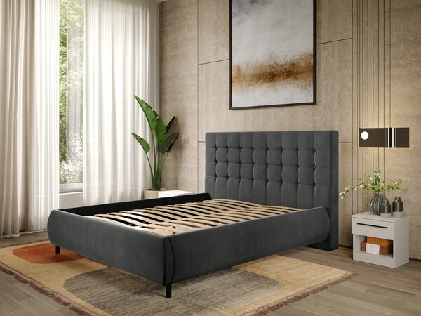 Pat Tapitat cu somiera fixa - Gri Inchis - Velvet 140x200