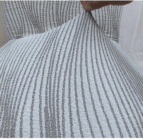 Set 6 huse elastice pentru scaune, model Jacquard Alb in dungi