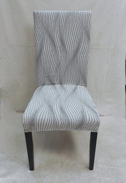 Set 6 huse elastice pentru scaune, model Jacquard Alb in dungi