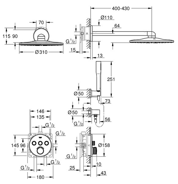 Grohe SmartControl set de duș ascuns cu termostat StarLight Chrome 34709000