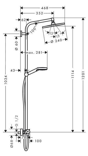 Coloana dus cu baterie si termostat, Hansgrohe, Crometta S240, crom
