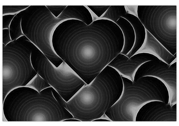 Tablou cu inimile alb - negre (90x60 cm)