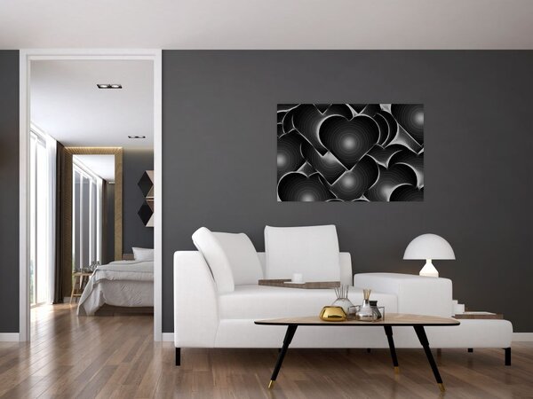 Tablou cu inimile alb - negre (90x60 cm)