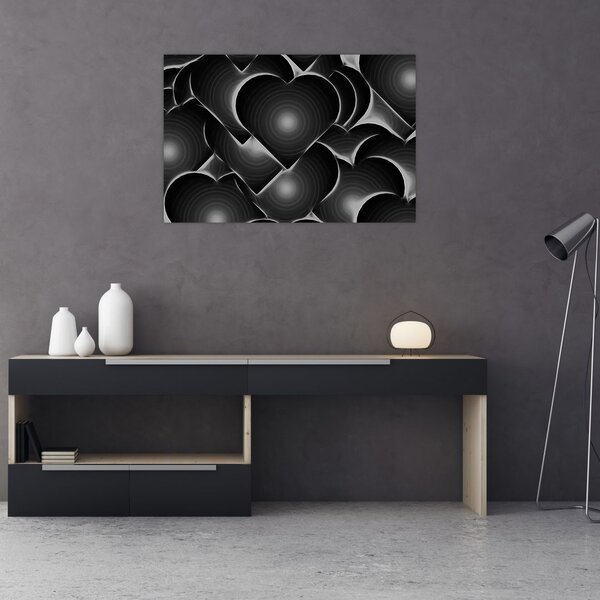 Tablou cu inimile alb - negre (90x60 cm)