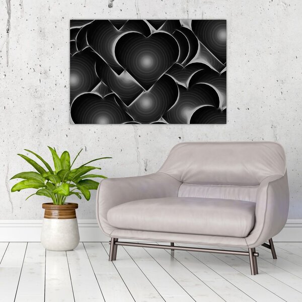 Tablou cu inimile alb - negre (90x60 cm)
