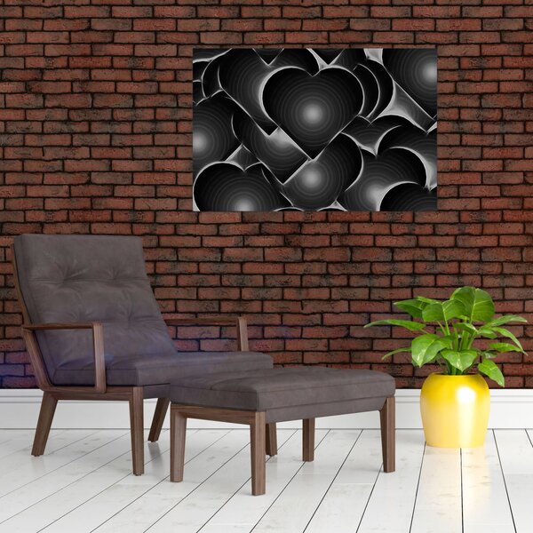 Tablou cu inimile alb - negre (90x60 cm)