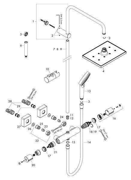 Coloana dus cu baterie si termostat Hansgrohe, Vernis Shape 230, crom