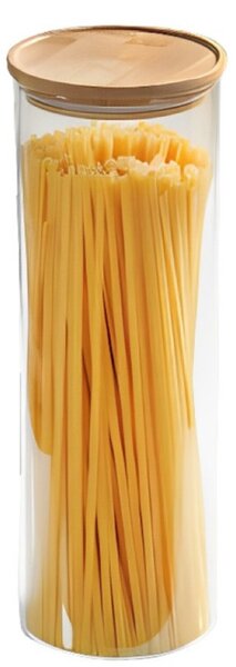 Borcan de depozitare Kesper 38011, 1.8l, Sticla, Capac din bambus, 10x30cm, Transparent