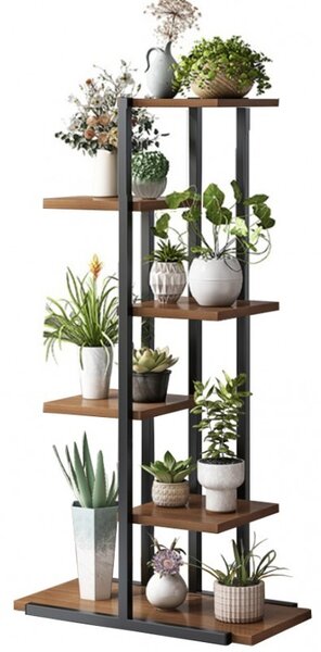Suport pentru ghivece de flori si plante, raft modern, negru și maro inchis, JollyMag, SZ16CZ, 113x60x20cm
