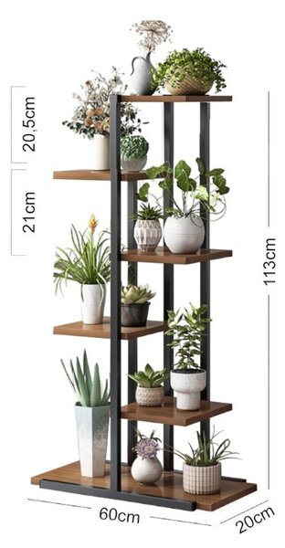 Suport pentru ghivece de flori si plante, raft modern, negru și maro, JollyMag, SZ16JBR, 113x60x20cm