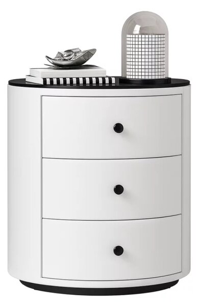 Noptieră Modernă Multifuncțională cu Încărcare Wireless 15W, Iluminare LED în 3 Culori și 3 Sertare de Depozitare-WHITE