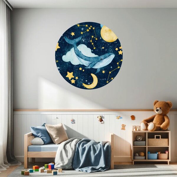 PIPPER | PIPPER. Autocolant circular de perete „Balena pe cerul înstelat” 100cm