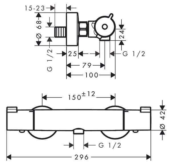 Baterie de dus, Hansgrohe, Ecostat 1001 CL, termostatata, crom