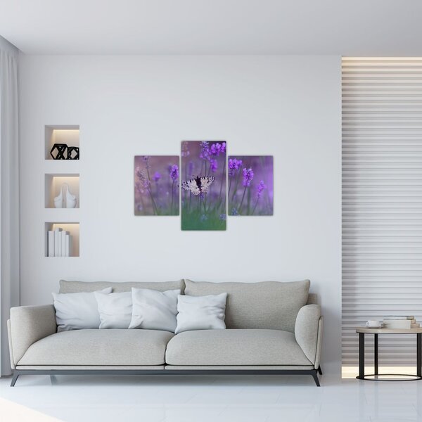 Tablou - fluture în lavandă (90x60 cm)