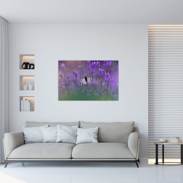 Tablou - fluture în lavandă (90x60 cm)