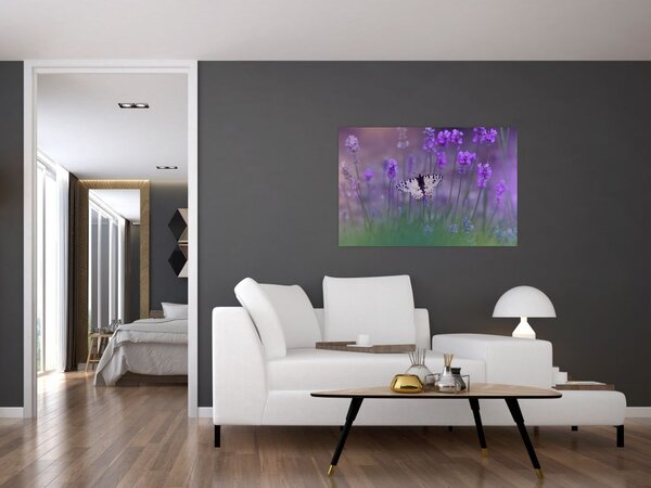 Tablou - fluture în lavandă (90x60 cm)