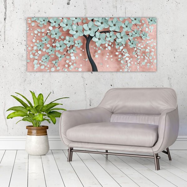 Tablou - Flori albastre în pastel (120x50 cm)