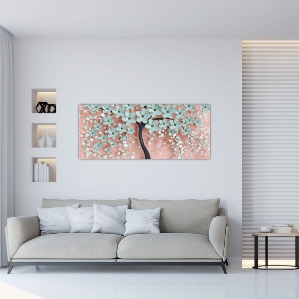 Tablou - Flori albastre în pastel (120x50 cm)