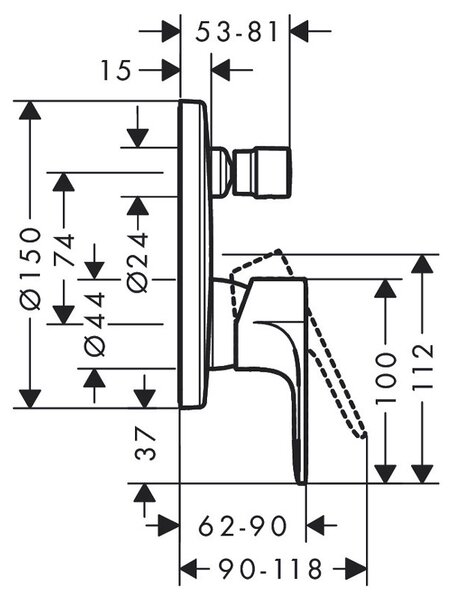 Baterie cada-dus Hansgrohe, Rebris S, cu montaj incastrat, crom