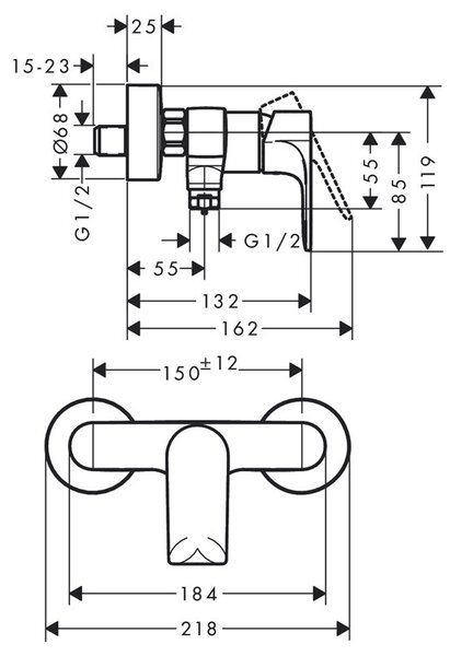 Baterie dus Hansgrohe, Rebris E, negru mat