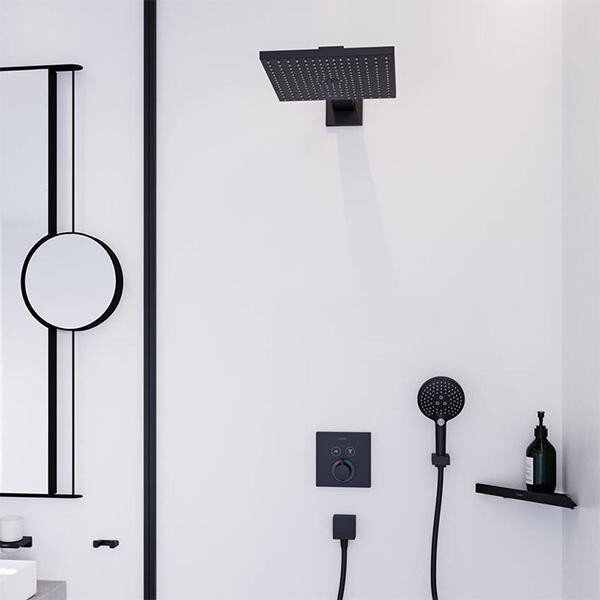 Cap de dus cu brat, Hansgrohe, Raindance E, Negru mat