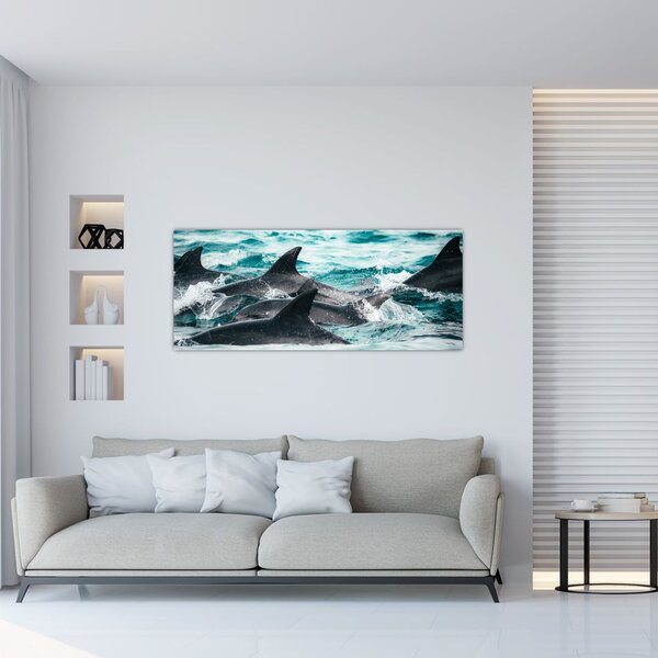 Tablou - Delfini în ocean (120x50 cm)