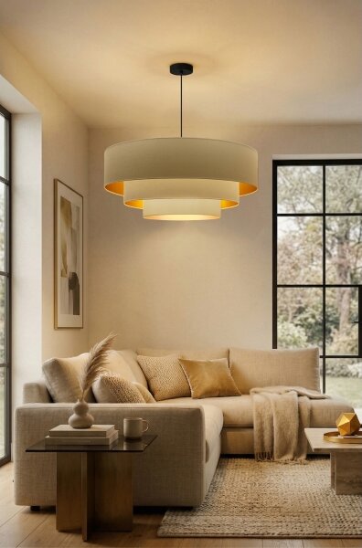 Brilagi - Lustră suspendată pe cablu LUNETA 3xE27/60W/230V, diam. 80 cm, crem/auriu