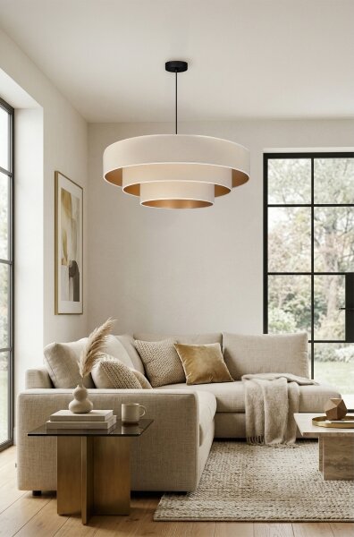 Brilagi - Lustră suspendată pe cablu LUNETA 3xE27/60W/230V, diam. 80 cm, crem/auriu