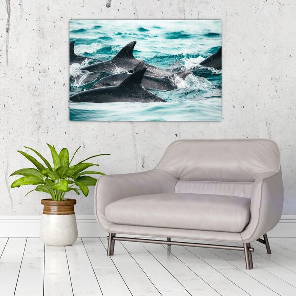 Tablou - Delfini în ocean (90x60 cm)