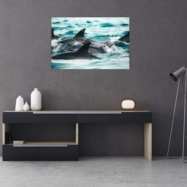 Tablou - Delfini în ocean (90x60 cm)