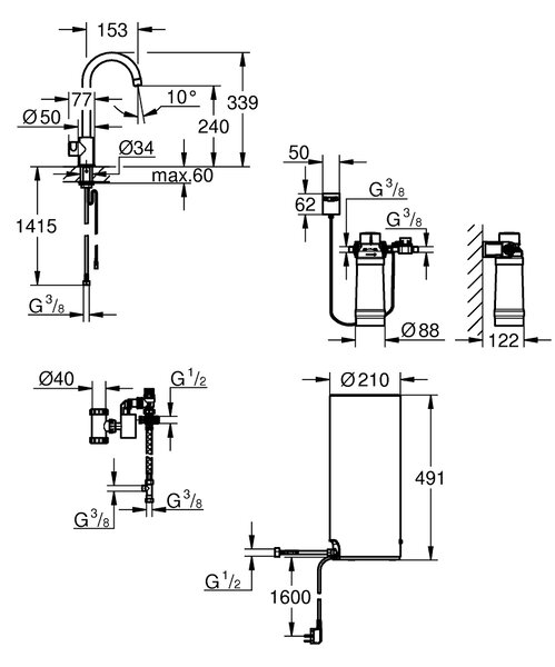 Grohe Red robinet de bucatarie cu boiler pe picior StarLight Chrome 30080001