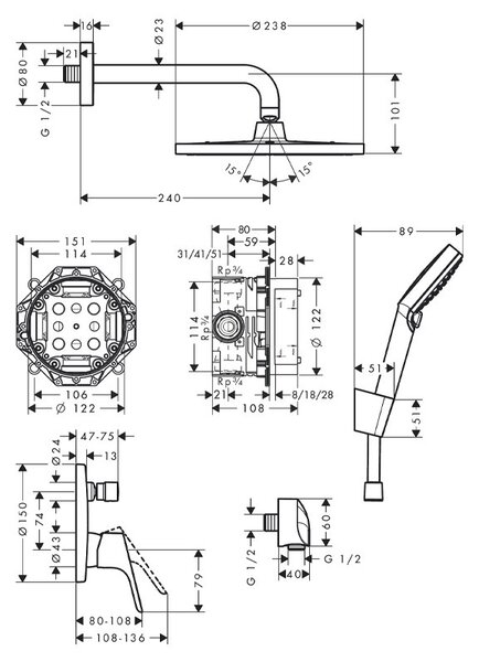 Set dus Hansgrohe, Crometta S, baterie dus incastrata, crom