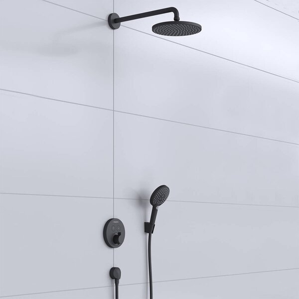 Set dus Hansgrohe, Raindance S, baterie dus termostatata incastrata, negru mat