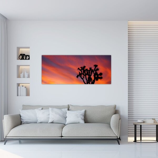 Tablou apus de soare deasupra siluetei unui copac (120x50 cm)