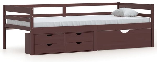 Cadru pat cu sertare & dulap maro închis, 90x200 cm lemn de pin