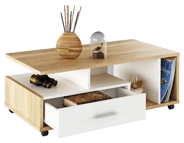 Masuta de cafea DECHEN, stejar sonoma/alb, PAL melaminat, 112x58x42 cm