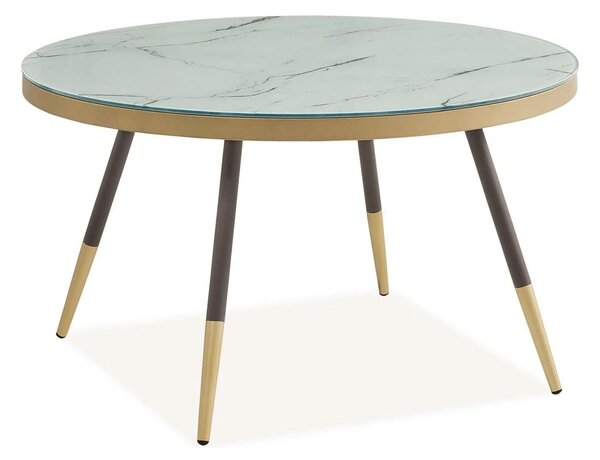Masuta VEGA B, alb cu efect de marmura/negru/auriu, sticla/metal, 80x8