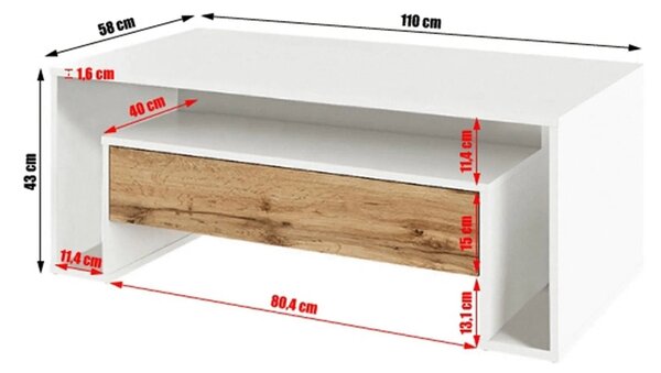 Masuta cafea DAWSON, alb/stejar wotan, PAL melaminat, 110x58x43 cm