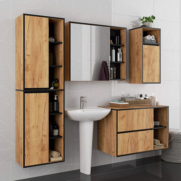 Dulap de baie Vambos W50 2D 6P (stejar artizanal + negru). Promo -18%. 1152101