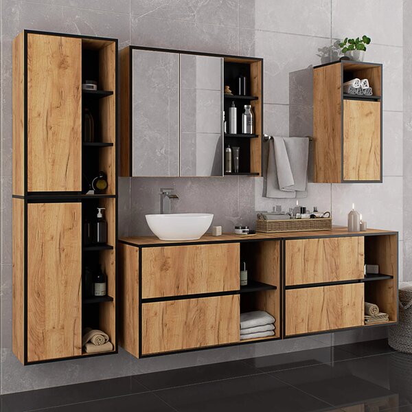 Dulap de baie Vambos W50 2D 6P (stejar artizanal + negru). Promo -18%. 1152101